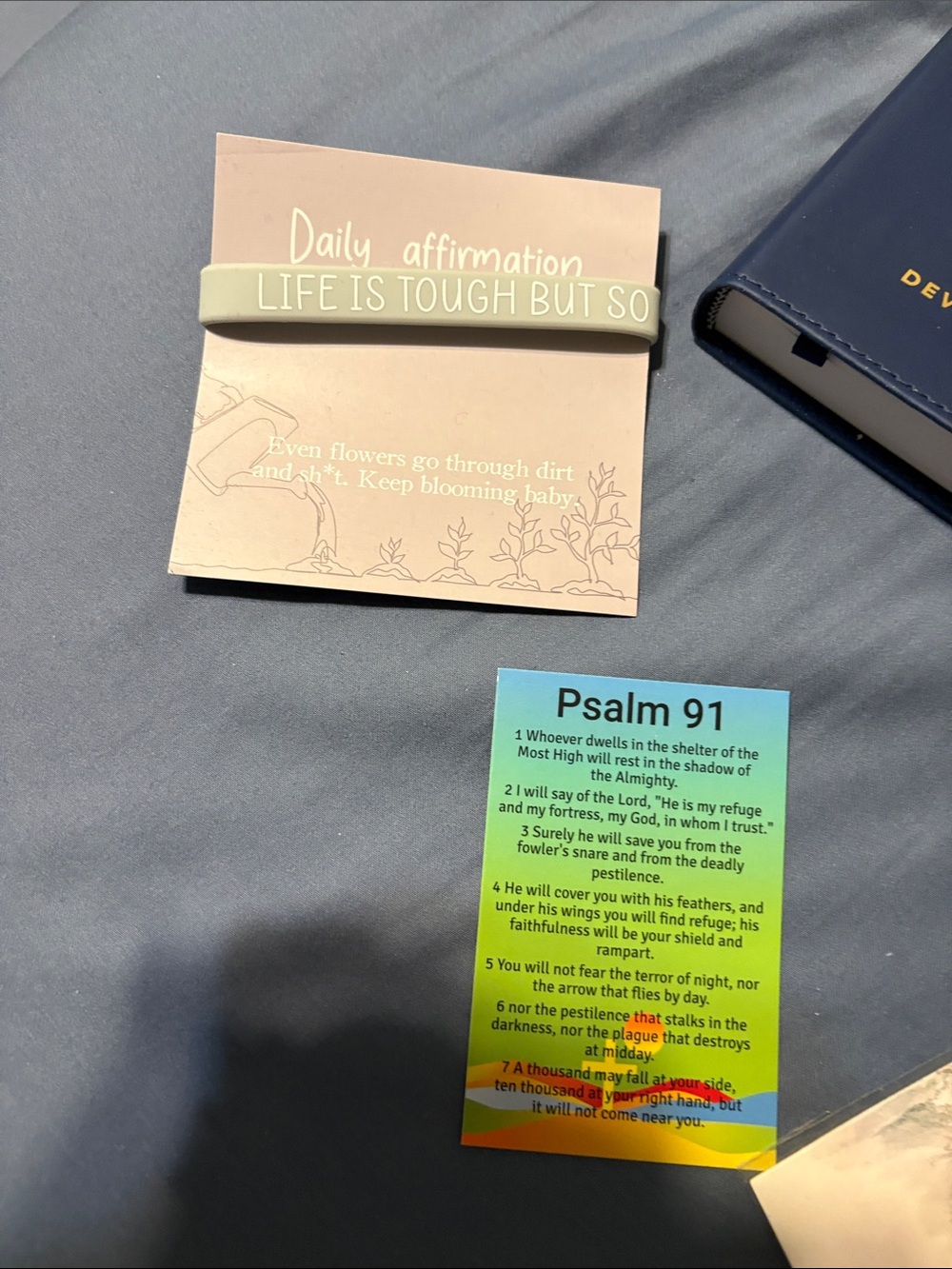 Inspirational bundle with devotional book mark, pen, bracelet, cup and wristlet. - Picture 2 of 13